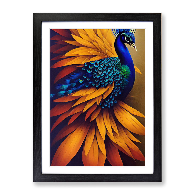 Contemporary Peacock - Single Picture Frame Painting, Black, 64cm H x 46cm W x 2cm D