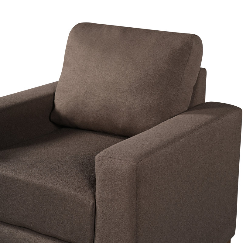Fauteuil d'appoint moderne en lin avec piétement en hévéa massif, Brun