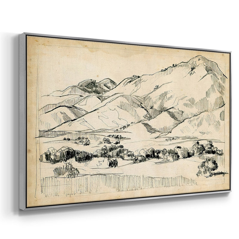 Croquis de montagne I, Pas de tapis, H 27 po x l 41 po x P 2 po, Toile avec cadre argenté
