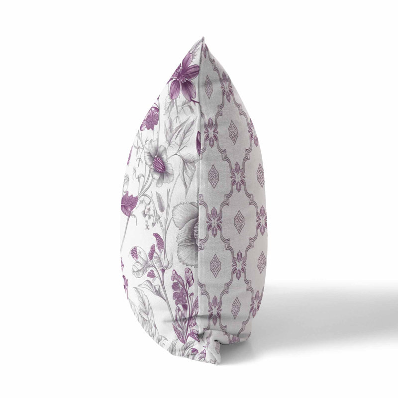 Coussin décoratif intérieur / extérieur Garden Grace, H 18 po x l 18 po, Blanc / floral mauve