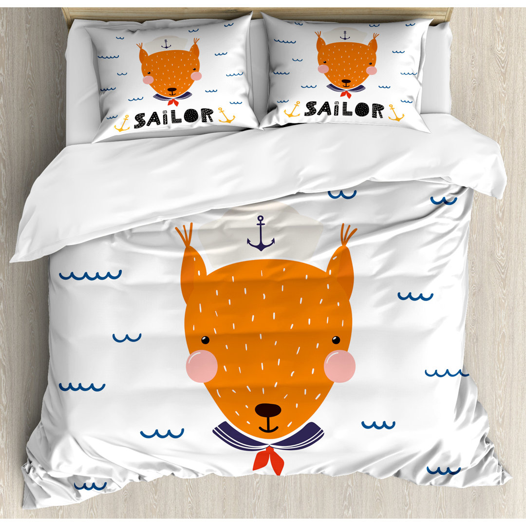 Bettbezug Set, Marine Fox und Little Sailor, Zitat, Mehrfarbig