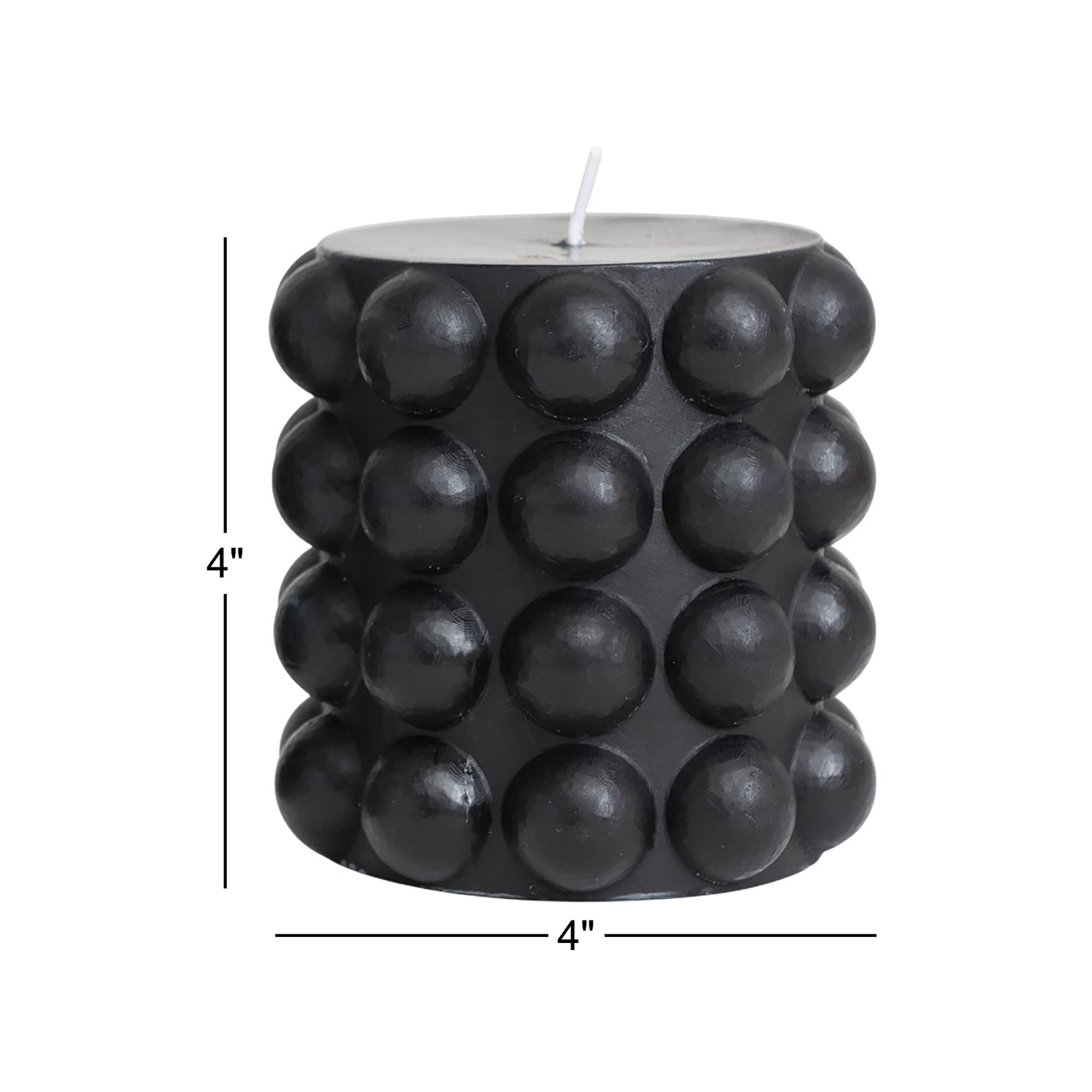 Unscented Hobnail Pillar Candle, Black, 4"H x 4"W x 4"D