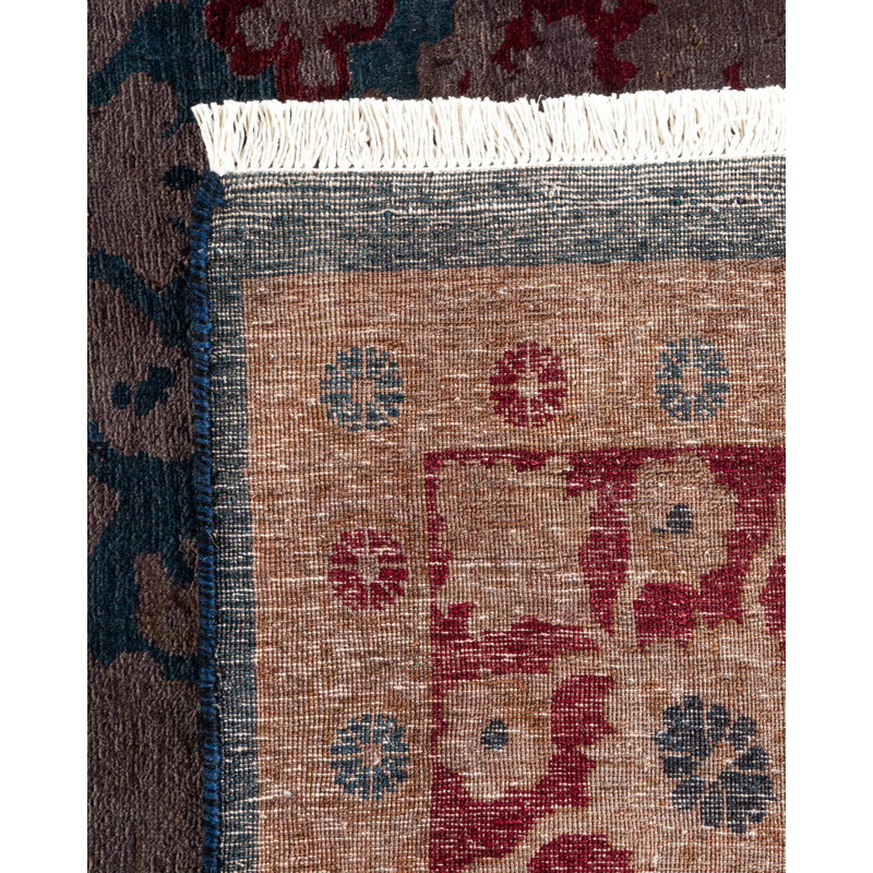 Tapis bleu noué à la main de conception unique Holsworth - bleu