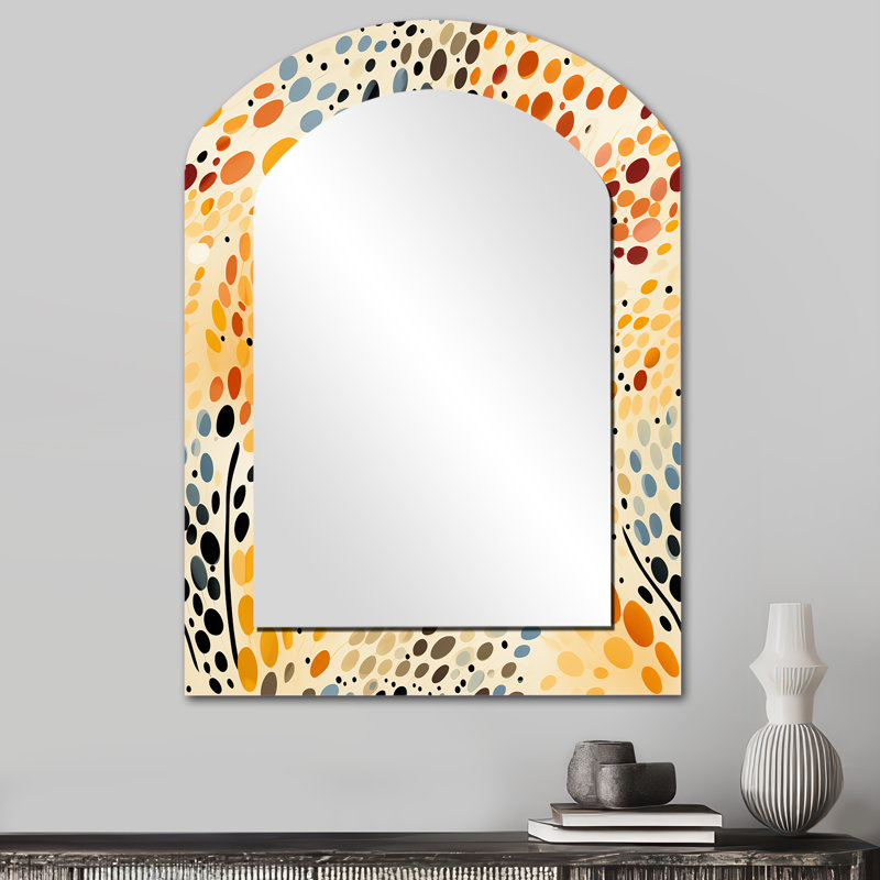 Motif aquarelle à pois - miroir mural à pois asymétrique, miroir décoratif à arche orange, impression d'art en métal