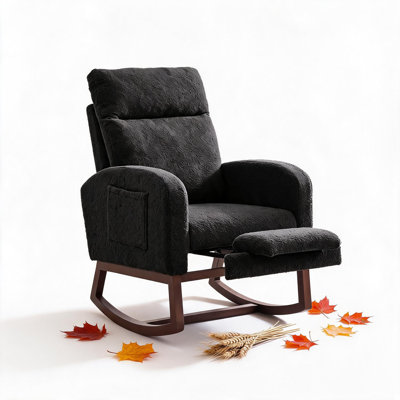 Fauteuil à bascule pour chambre d'enfant, chaise berçante confortable avec dossier haut, pédale et poche latérale, chaise berçante moderne rembourrée de 136 kg (300 lb) pour lire, se détendre et se reposer