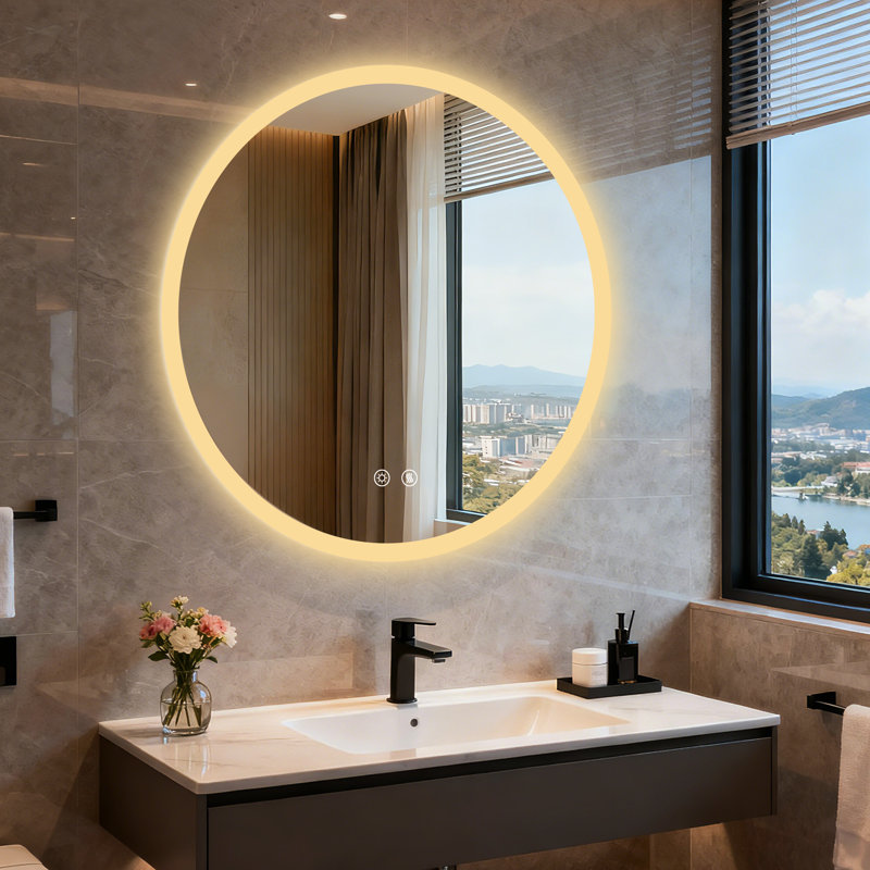 Miroir de salle de bain rond sans cadre à rétroéclairage à DEL, 31,5 po x 31,5 po