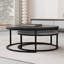 Modern Nesting Coffee Tables Set of 2, Round Walnut Wood Top with Black Metal Frame, Contemporary Living Room Tables-610174670