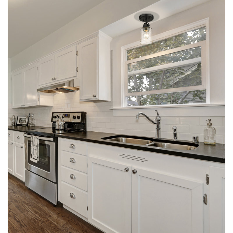 Tyringham Glass Semi Flush Mount, Matte Black