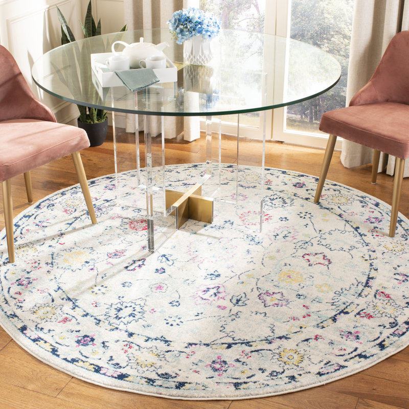 Christa Oriental Light Gray/Fuchsia Area Rug, Round 6'7"