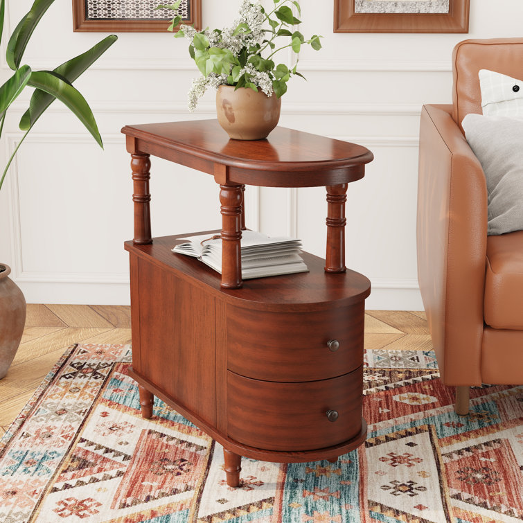 Elinar Wood Narrow End Table With Drawers And Shelf