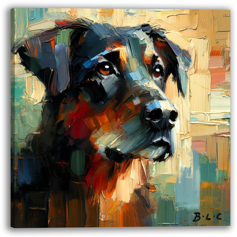 «Noble Gaze - Impasto Technique Dog Portrait» sur toile, H 20 po x l 20 po x P 1,5 po