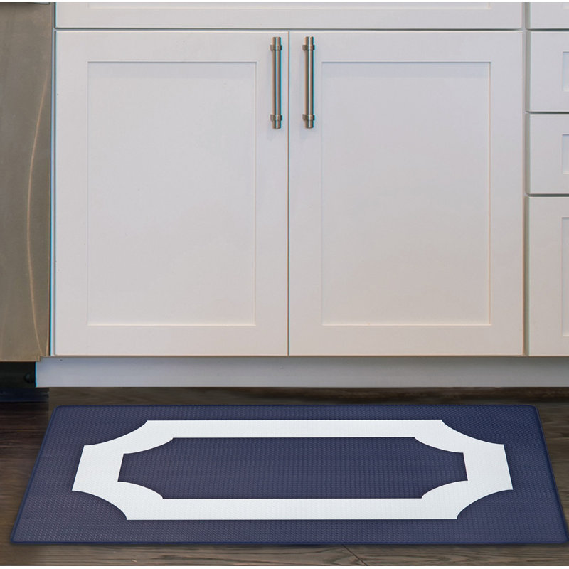 Duggins Geometric Anti-Fatigue Non-Skid Kitchen Mat, Navy