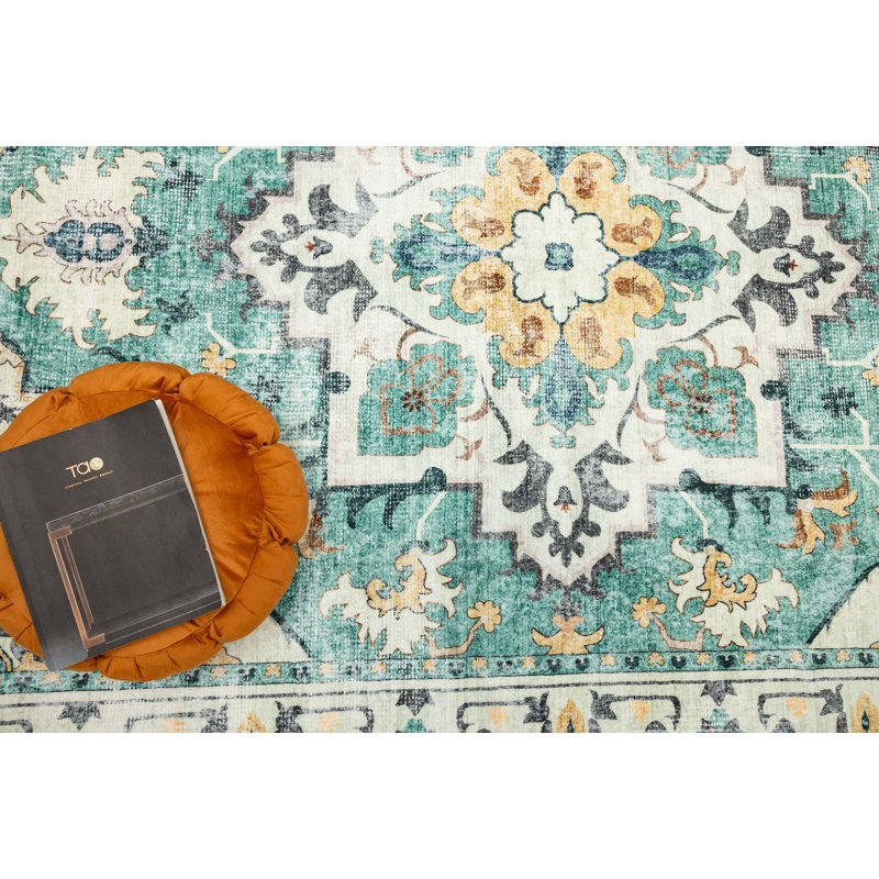 Tapis bleu / vert élégant, Rectangle 8 pi x 10 pi