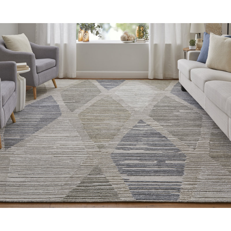Elias Modern Diamond Ivory Area Rug, Rectangle 9' x 12'