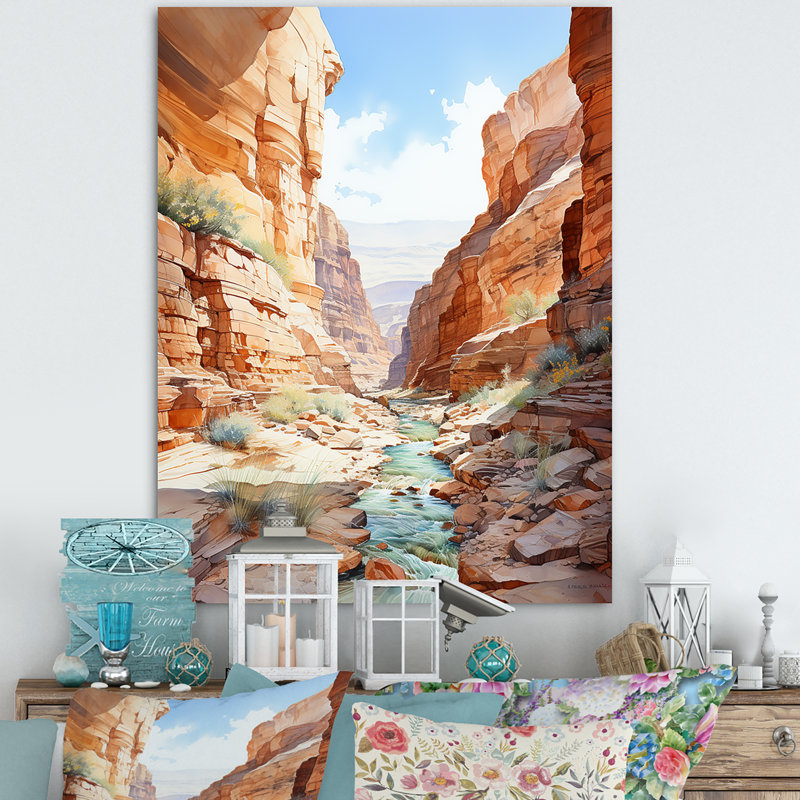 River by the Canyon Landscape I - Canyon, art mural sur toile, Toile tendue, H 32 po x l 24 po x P 1 po