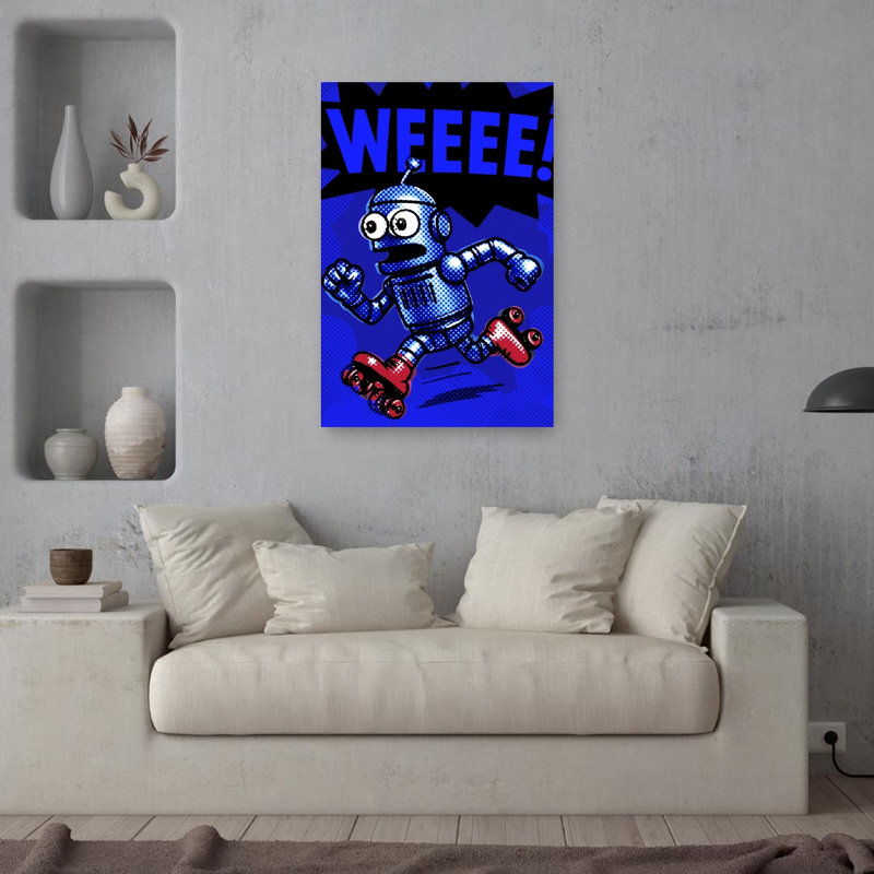 Roller Skating Robot Classic Energetic Playful Wall Art Print 1 Piece Wrapped Canvas Wall Art, 91.44cm H x 60.96cm W