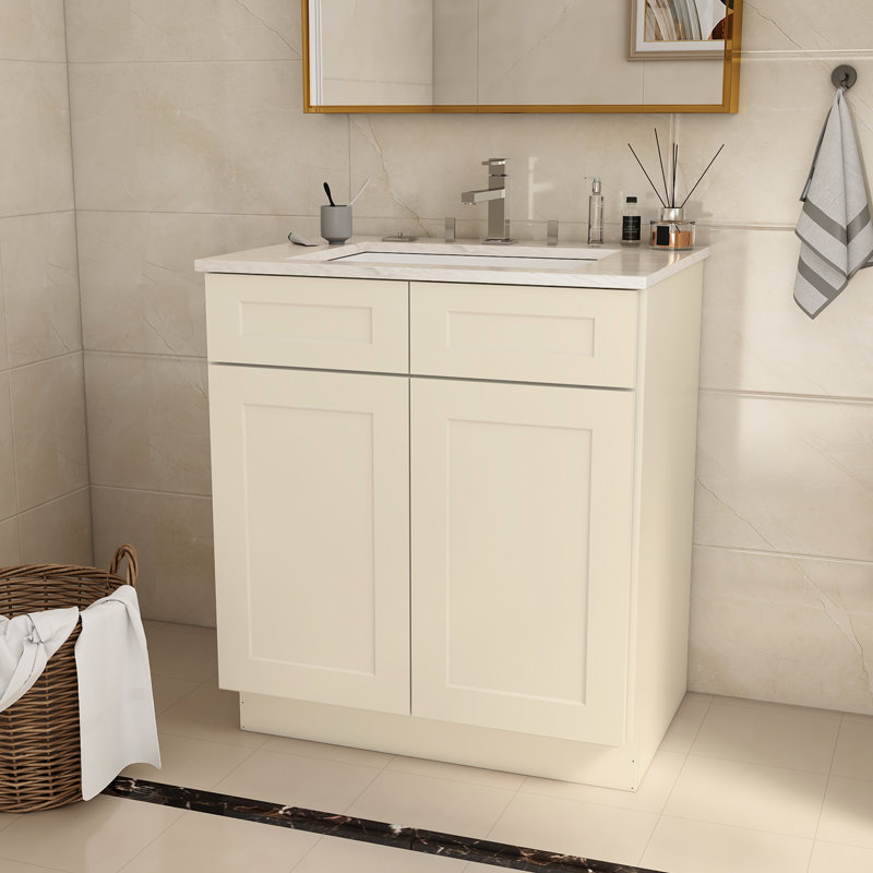 Base de meuble-lavabo pour salle de bain en contreplaqué blanc antique 30 po x 21 po x 34,5 po - Prêt à assembler
