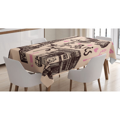 Table de salle à manger de style floral traditionnel ambesonne eiffel délicieuse croissant, housse de table rectangulaire pour la cuisine de salle à manger décoration, 60 po x 90 po, brun foncé rose
