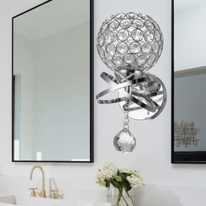 1-Light Crystal Global Armed Sconce, Silver