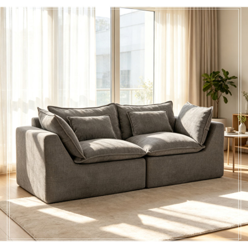 Causeuse avec siège profond et pollows, Antique Grey