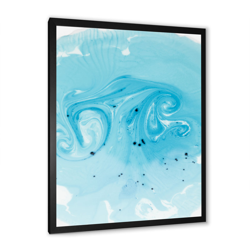 Peinture abstraite bleue Marble II - œuvre d'art moderne sur toile, Cadre photo noir, H 12 po x l 20 po x P 1 po