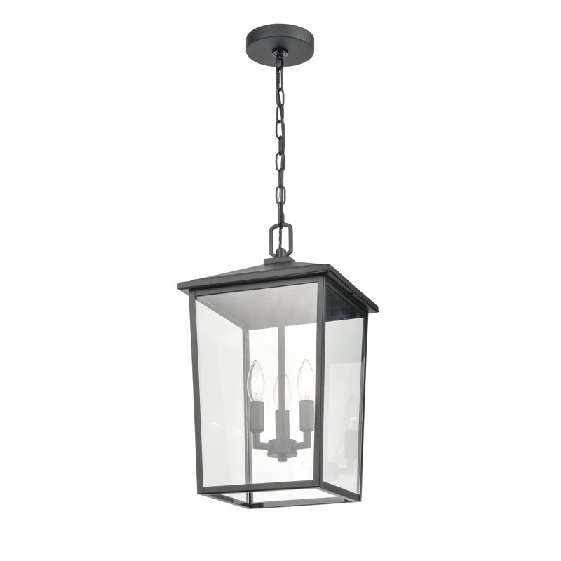 Fetterton Contemporary Black Glass Outdoor Lantern, 11" Wide