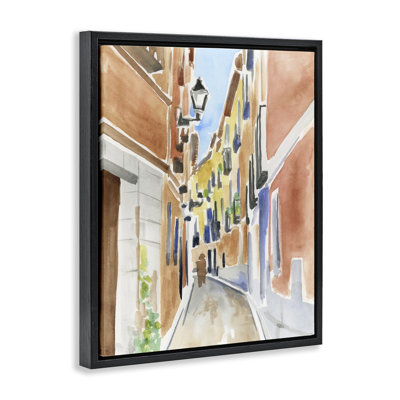 Abstract Madrid Architecture Gray Framed Floater Canvas Wall Art, design by June Erica Vess