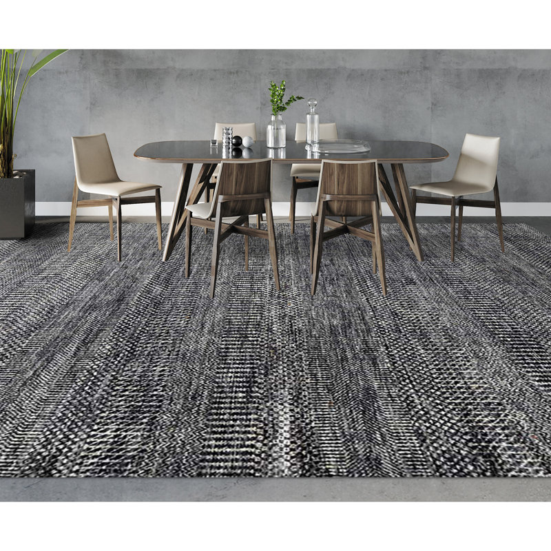 Hand-Knotted Geometric Area Rug in Charcoal, Rectangle 10' x 14'