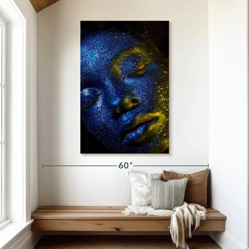 Senne Blue Glitter Face Portrait, 48" H x 32" W