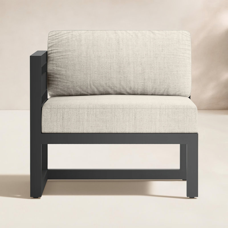 Smith Outdoor Left Arm Lounge Chair with Sunbrella Cushions, Spectrum Peacock Sunbrella® Plainweave, Slate