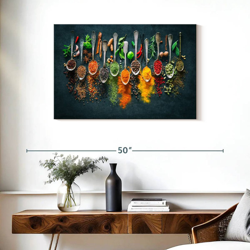 Cuillères et épices - reproduction sur toile tendue, H 24 po x l 36 po x P 1,25 po