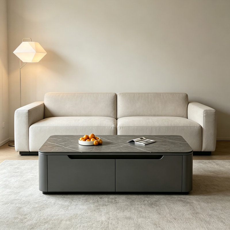 Sleek Coffee Table with Storage, 12.99" H x 51.18" L x 23.62" W, Black