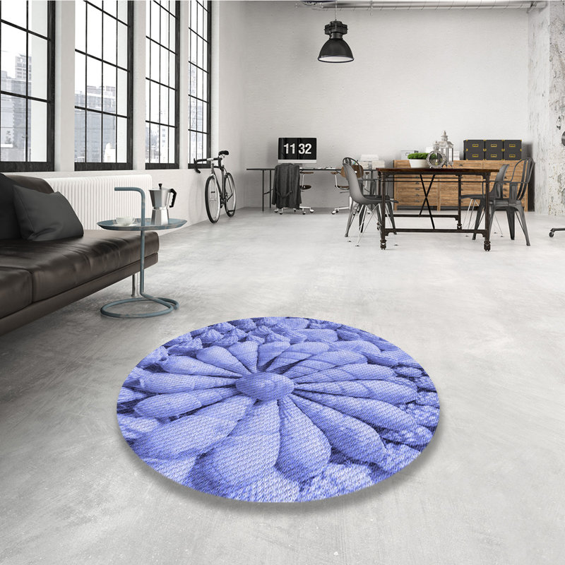 Tapis bleu tissé à la machine Nissman, Rond 4 pi