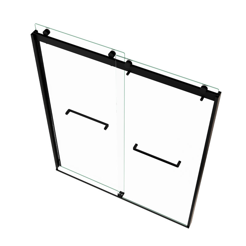 Matted Black Bypass Shower Door - 5/16" Tempered Glass With Explode Film Smooth Sliding System Double 6074 Track, Film, Easy To Clean,
