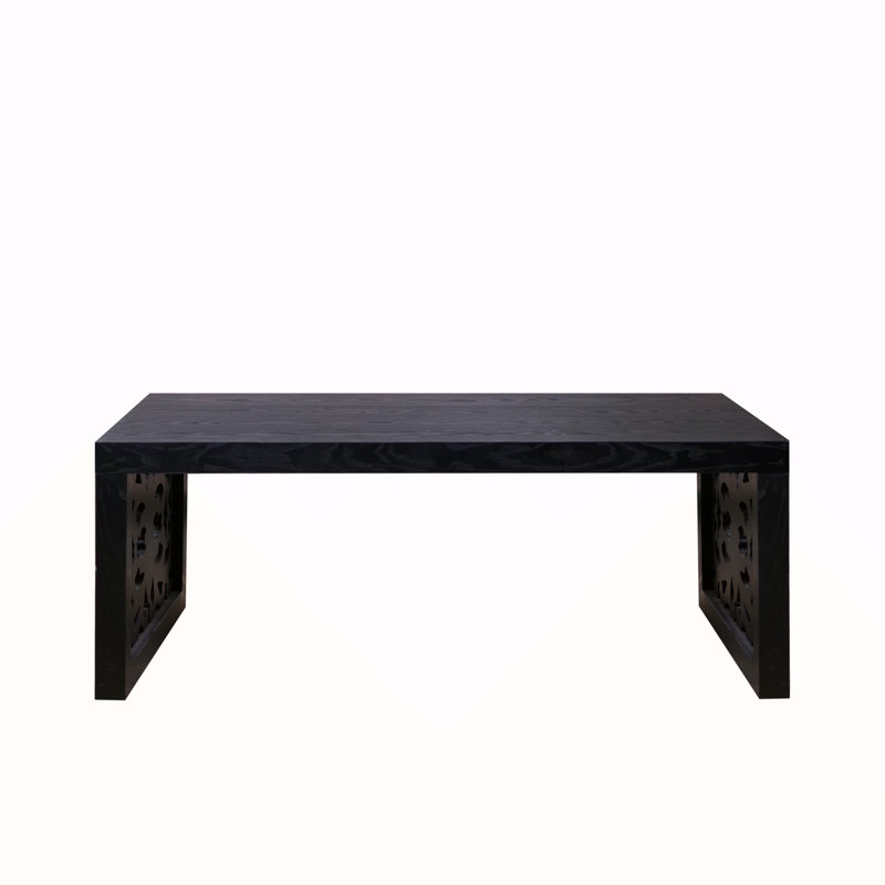 47.2" Solid Black Carved Wood Coffee Table