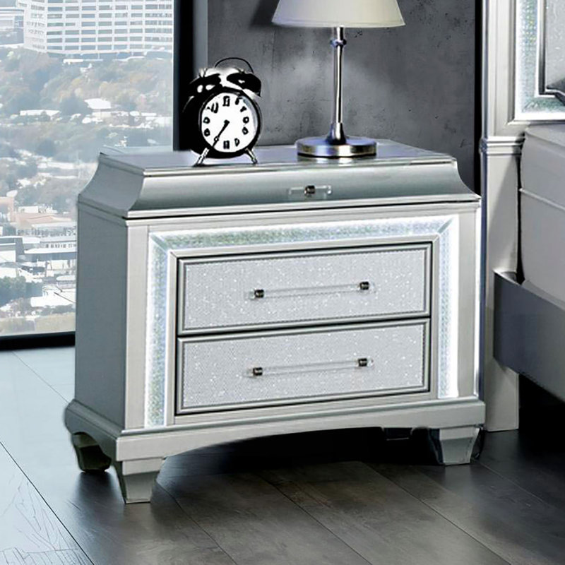 Table de chevet 1pc avec poignées en acrylique et lumière DEL Glam Style