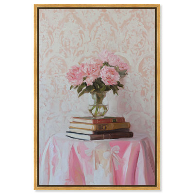 Pivoines roses sur livres, reproduction d'art sur toile par Art Remedy