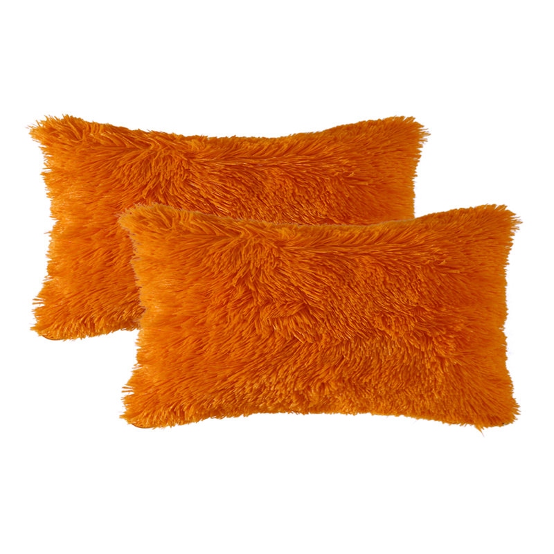 Cheer Collection Shaggy Hair Pillow Covers, Orange, Pillow Cover Only - No Insert, 14 x 20