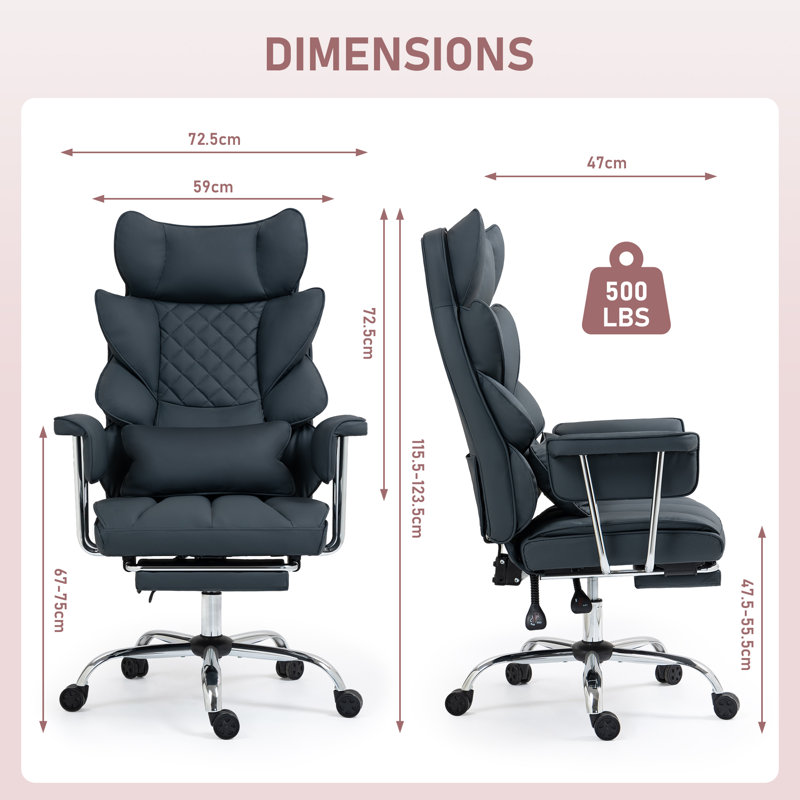 Premium Ergonomic Gaming & Office Chair - Pocket Spring Lumbar Support, Wide Seat, Fixed Soft Armrests, Footrest Included (PU Leather)