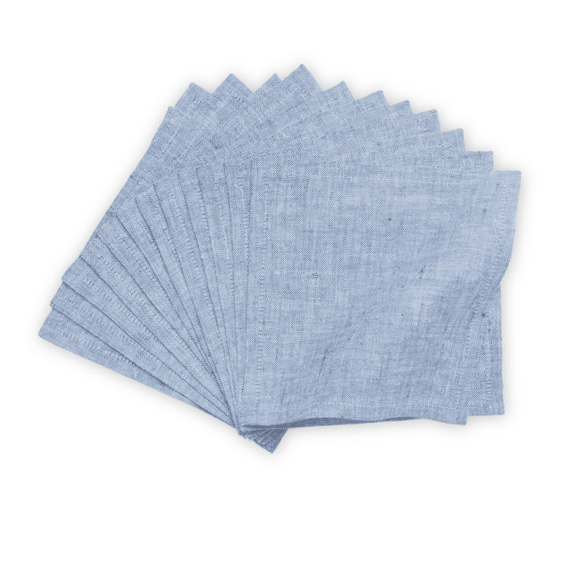 100% Pure Linen Cocktail Napkins - Athena, Chambray Blue