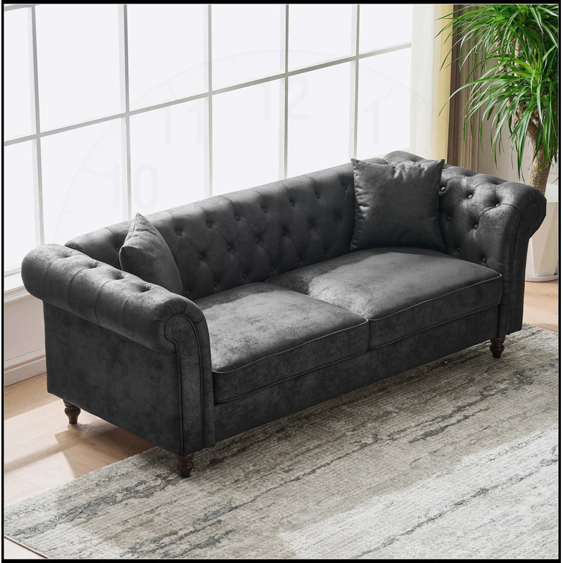 Canapé en tissu 83 po Chesterfield, Gris foncé