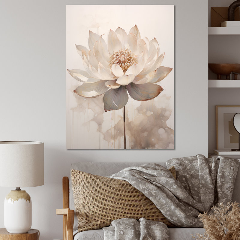 Réflexions beiges de lotus, Toile tendue, H 32 po x l 24 po x P 1 po