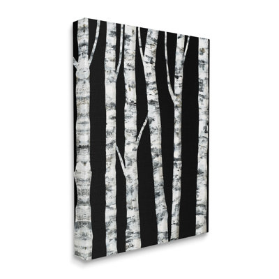 " Black White Modern Birch Trees Dark Forest " by Ruth Fromstein Graphic Art Print