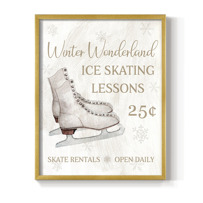 «Skate Lessons», reproduction encadrée - bois massif, H 15 po x l 12 po, Doré