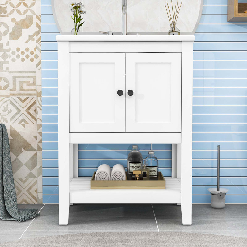  Neval 24'' Single Bathroom Vanity with Ceramic Top, White