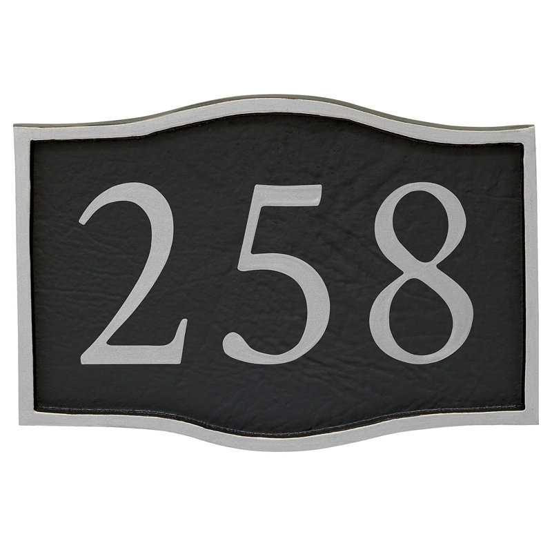 Plaque d'adresse murale 1 ligne Serif, Noir, Argent, Oui