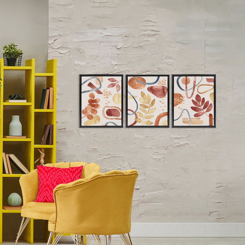 Ensemble de cadres flottants 3 pièces Natural Abstract & Leaves Organics, design par Camila Juncos, H 21 po x l 17 po