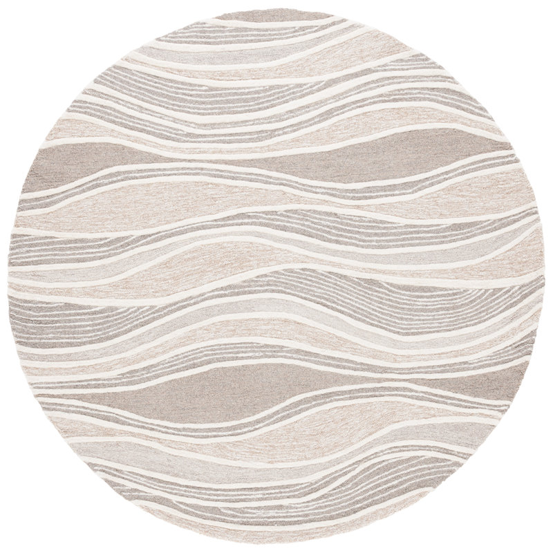 Janhavi Hand Tufted Wool/Cotton Abstract Rug in Natural/Ivory/, Round 6'