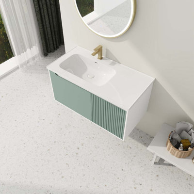 Hasnan 39.6 " W Free Standing Wall Mounted 1 Single Vanity Bathroom Vanity With Ceramic Top