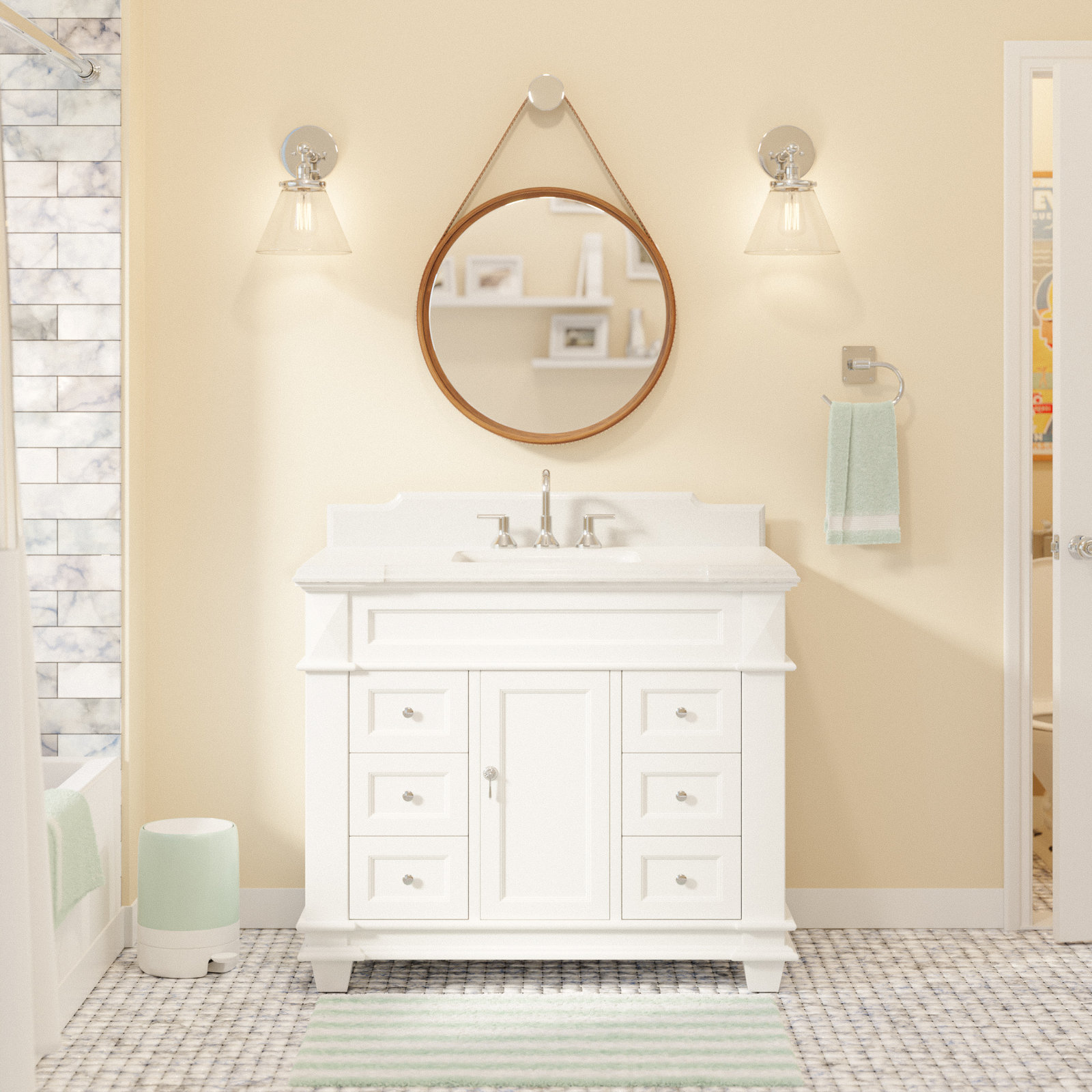 Ensa 42'' Single Bathroom Vanity, White, Quartz